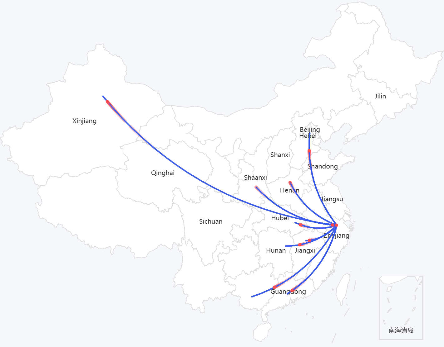 China Sales Network Map, covering East, North, South, and Central-Western China